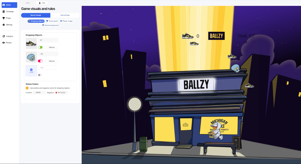 Ballzy gamification marketing campaign drop game set up