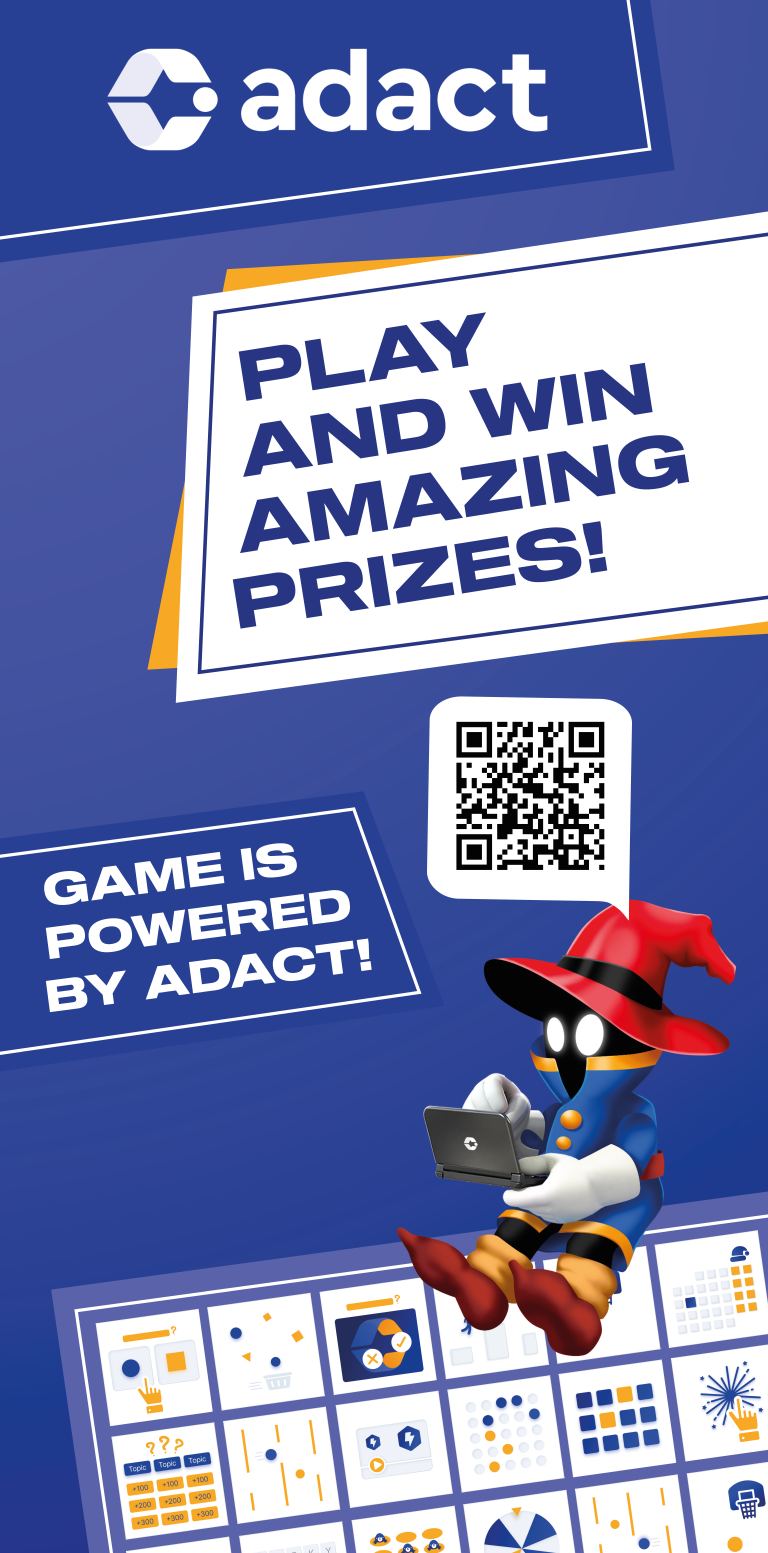 Adact gamification marketing platform RigaComm exhibition booth game banner