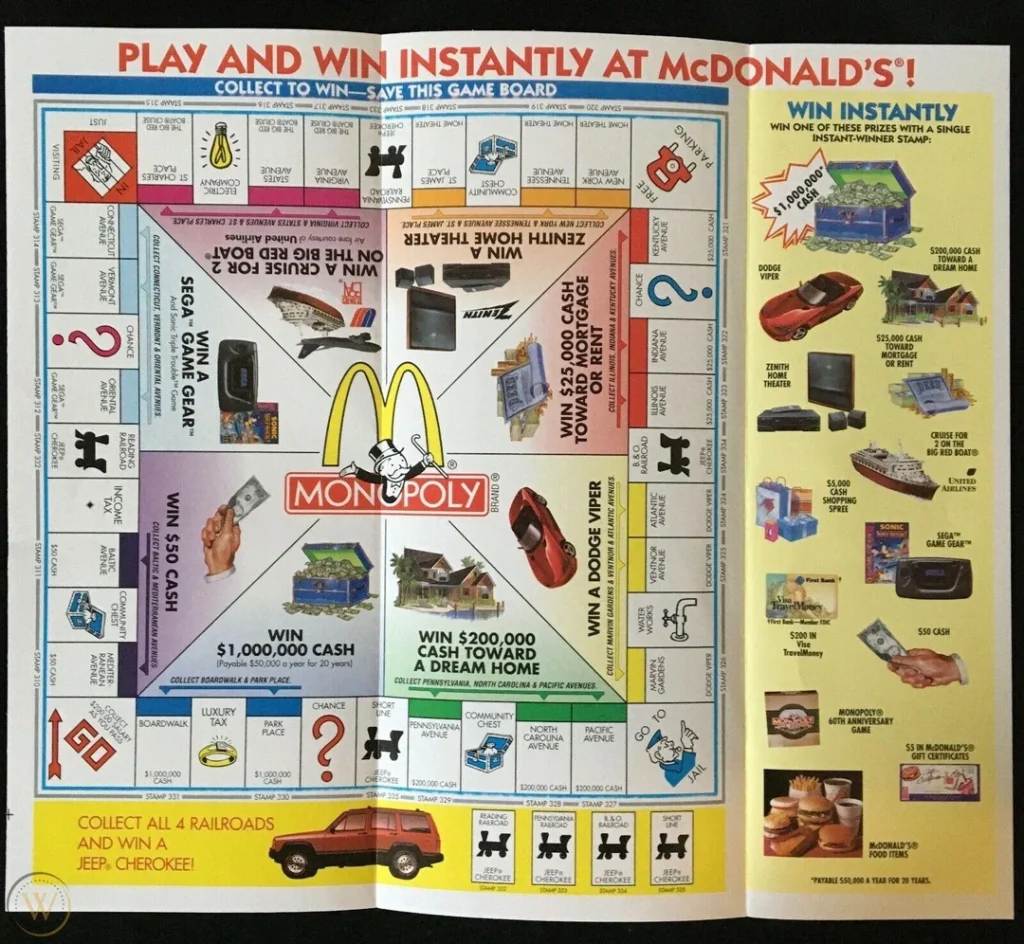 90s mcdonalds version of monopoly - example of gamification in marketing